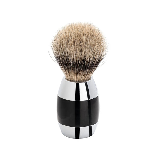 Merkur - Silver Tip Badger Hair Shaving Brush, Bright Chrome / Black - New England Shaving Company