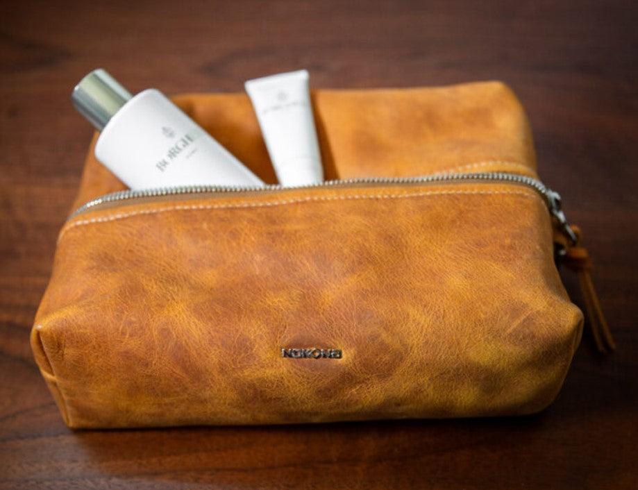 Nokona leather dopp kit handcrafted in Texas with unique stitching and premium American craftsmanship