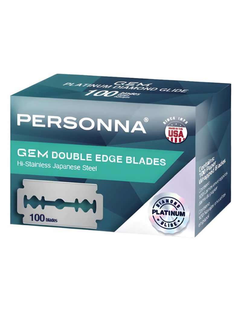 Personna GEM double edge razor blades, box of 100, Hi-Stainless Japanese steel with Platinum Diamond Glide coating