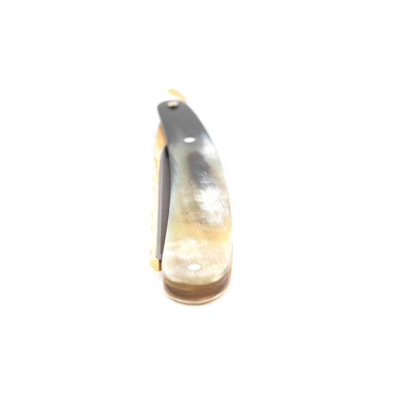 Dovo - "Bergischer Löwe" Straight Razor, African Cow Horn Handle, Spanish Point, 6/8"