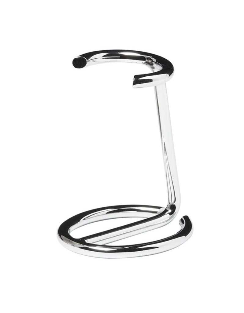 Italian-made shaving brush stand in chrome, fits 26 mm (1 inch) knots, compact and durable design