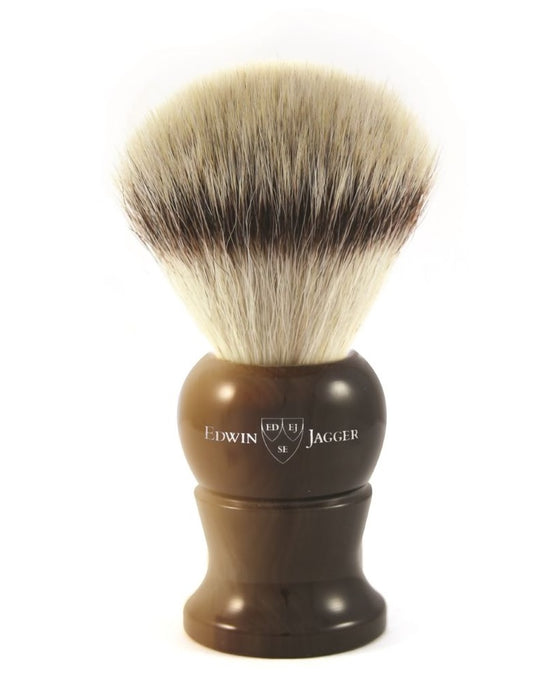 Edwin Jagger - 1EJ282SYNST English Shaving Brush, Imitation Light Horn with Synthetic Silver Tip Fiber , Medium - New England Shaving Company