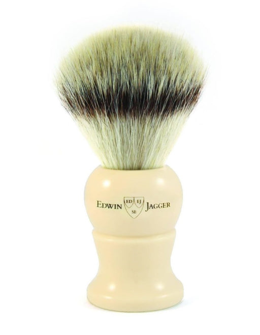 Edwin Jagger - 1EJ287SYNST English Shaving Brush, Imitation Ivory with Synthetic Silver Tip Fiber, Medium - New England Shaving Company