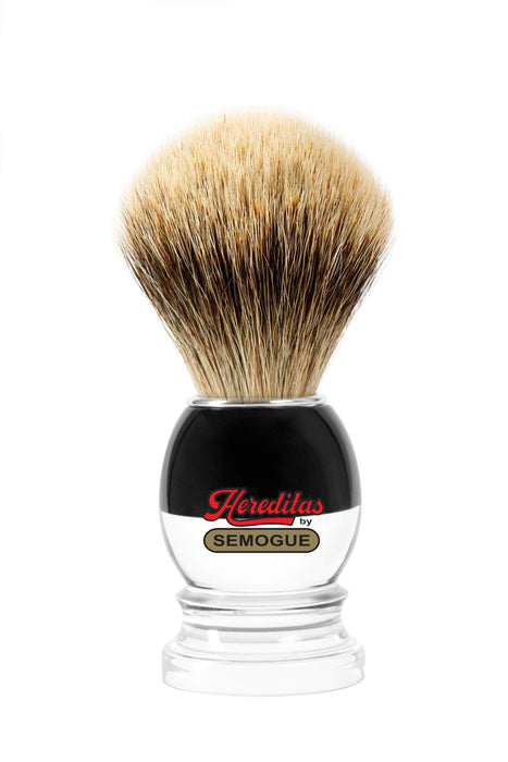 Semogue - 2040 HD Hereditas Finest Badger Shaving Brush, Black and Clear Striped Handle, 24mm