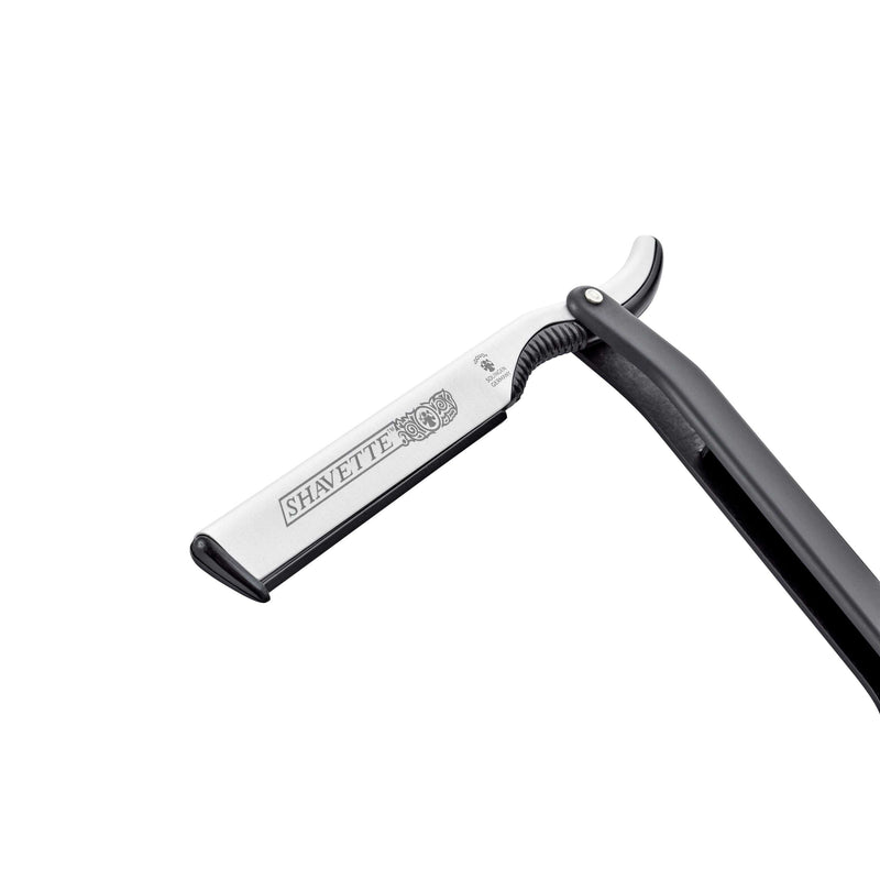 Devette Razor Dovo - Shavette Straight Razor, Silver with Black Handle — New England ...