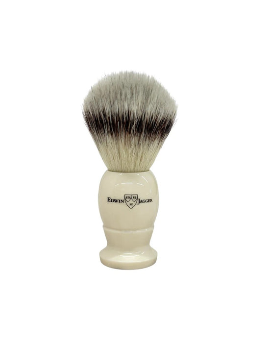 Edwin Jagger - 3EJ877SYNST English Shaving Brush, Imitation Ivory with Synthetic Silvertip Fiber, Large