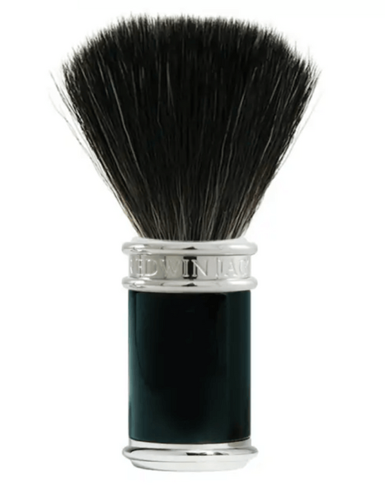 Edwin Jagger - 21SB8611 Black & Chrome Black Synthetic Shaving Brush, Medium - New England Shaving Company