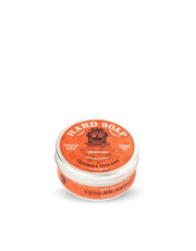 A container of Abbate y La Mantia Verbena Toscana Hard Shaving Soap with an orange label on a white background.