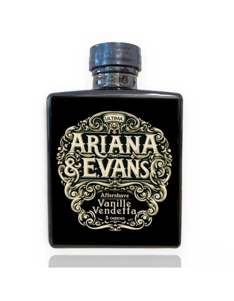 Ariana Evans Vanille Vendetta aftershave bottle with ornate label on a white background