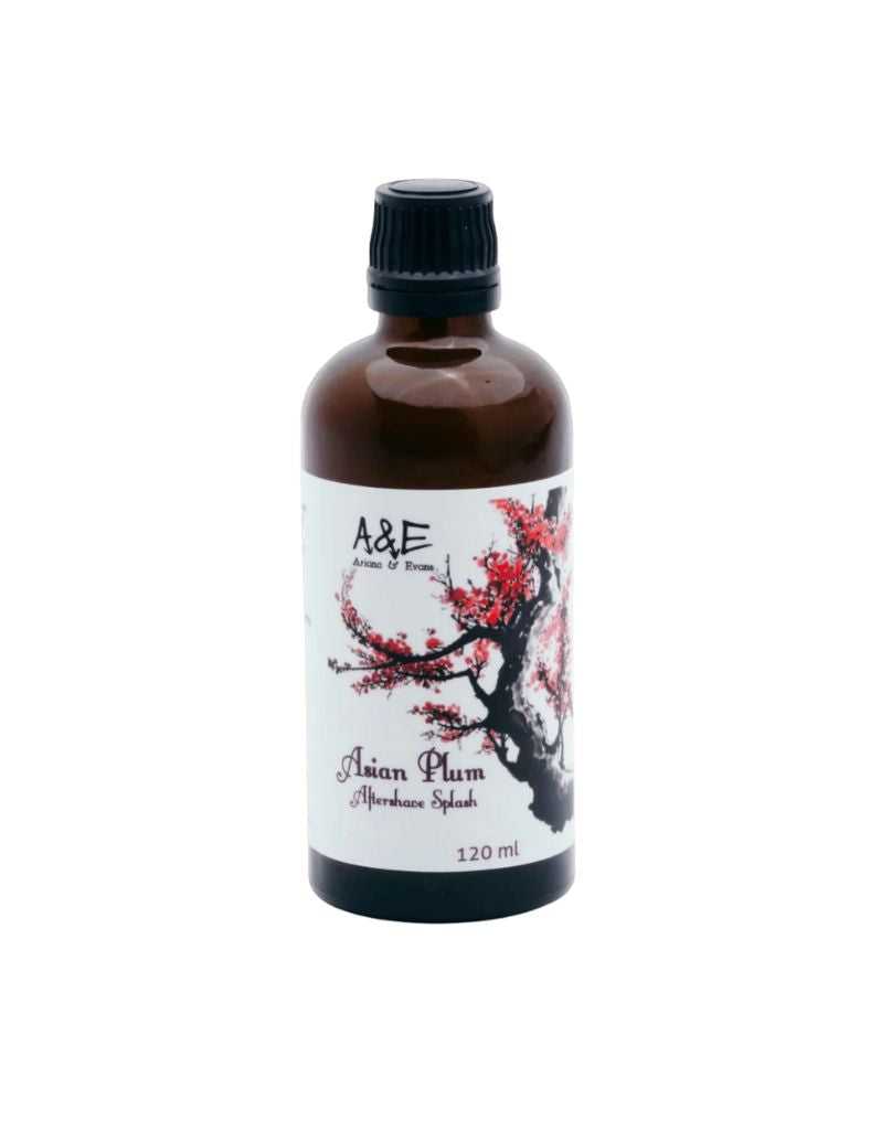 Bottle of A&E Asian Plum Aftershave Splash on a white background