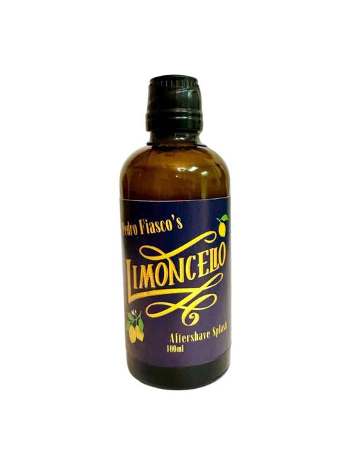 Bottle of Limoncello Aftershave Splash with a purple label on a white background