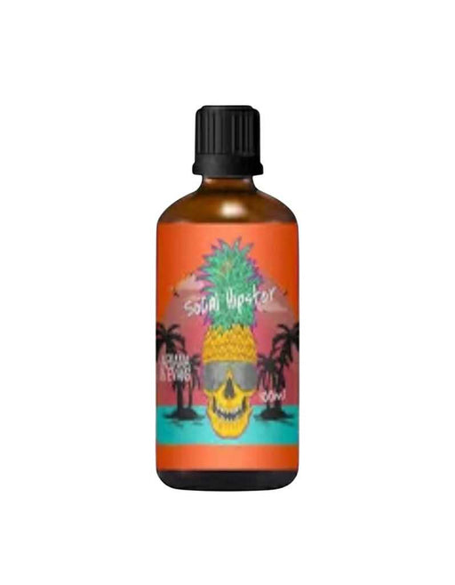 Socal Hipster Aftershave Bottle with colorful label featuring a pineapple and palm trees on a white background