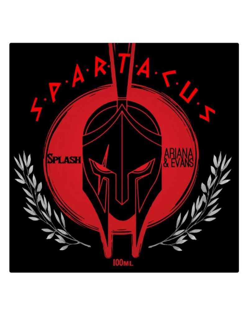 Spartacus logo with a red circle and black mask design on a black background