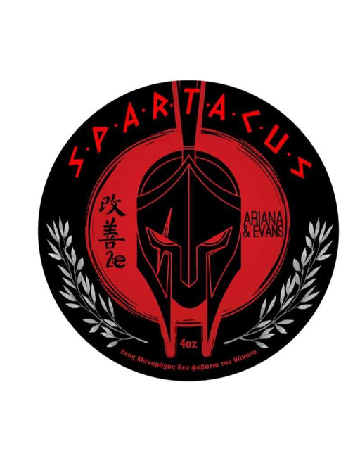 Circular logo with Spartan helmet design and 'Spartacus' text on a white background