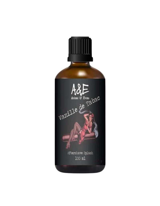A&E Vanille de Tabac aftershave splash bottle on a white background