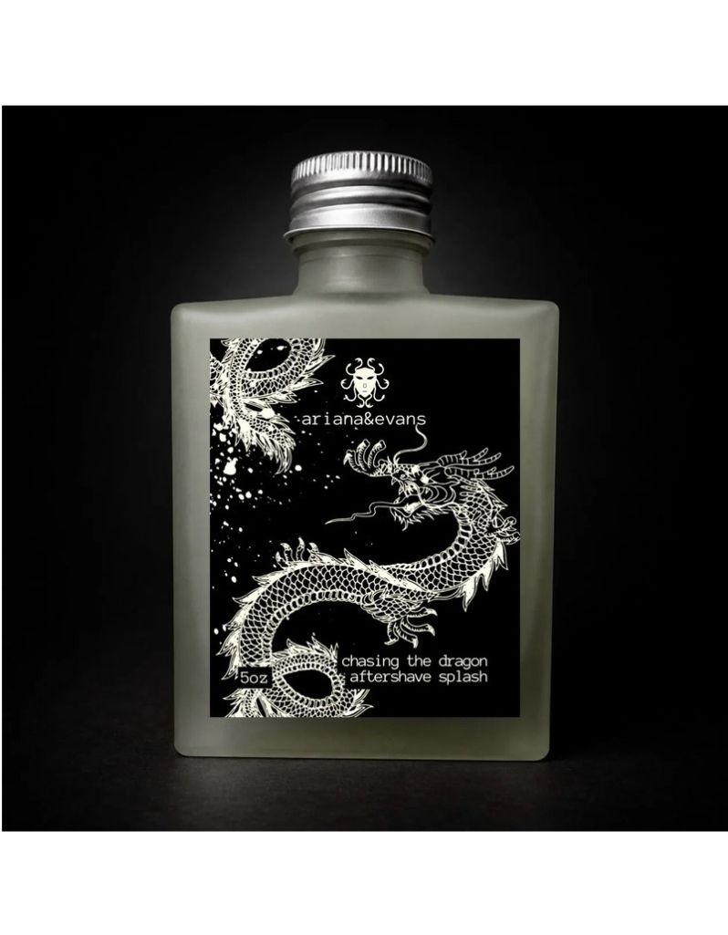 Ariana & Evans Chasing the Dragon Aftershave Splash bottle with Japanese-inspired artwork