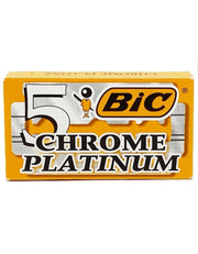 BIC Chrome Platinum razor blades with triple-honed edges and platinum coating for a sharp, smooth, and comfortable shave.