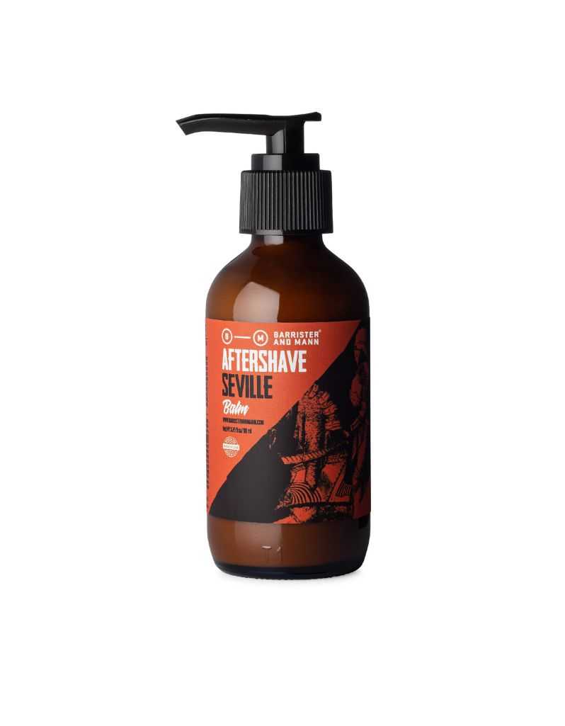 Seville aftershave balm with classic barbershop scent, enriched with kokum butter and oat protein, 3.75 oz bottle