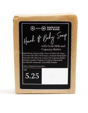 Seville Hand and Body Soap bar with classic barbershop scent, handcrafted with avocado oil, cupuaçu butter, and goat milk for moisturizing skincare.