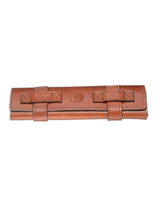 Brown leather straight razor roll up case