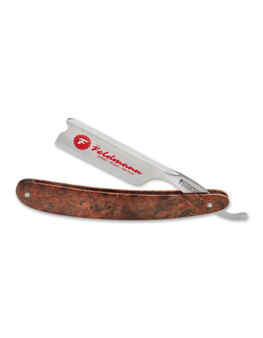 Boker - Herr Feldmann Straight Razor, 6/8", Barber's Notch, Curly Birch Handles - New England Shaving Company