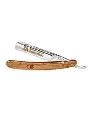 Boker straight razor with wooden handle on a white background