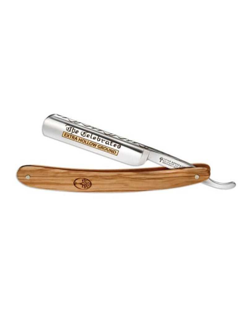 Boker straight razor with wooden handle on a white background