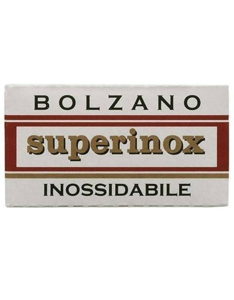 Bolzano Superinox Razor Blades with titanium coating for smooth, durable shaves. Ideal for sensitive skin and medium beards.