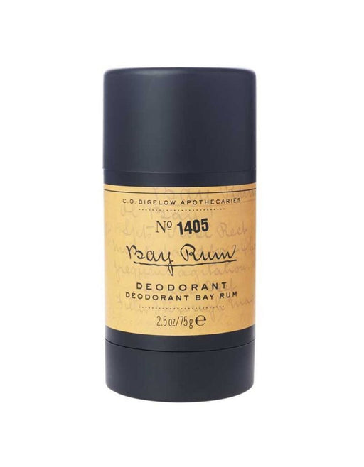 C.O. Bigelow Bay Rum Deodorant in 2.5 oz stick with aluminum-free, alcohol-free formula and fresh masculine scent