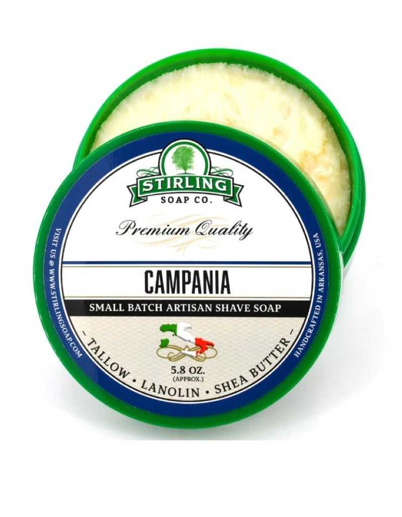 campania shave soap by stirling with fig citrus and soft wood scent in a tallow base for smooth mediterranean shave
