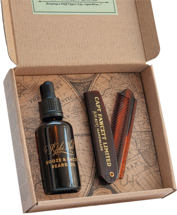 Captain Fawcett - Booze & Baccy Beard Oil & Beard Comb Gift Set