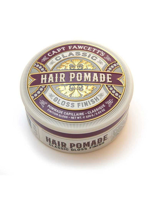Captain Fawcett Classic Pomade 100ml tin with high-shine finish.