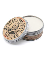 Expedition Reserve Beard butter in a tin with open lid.
