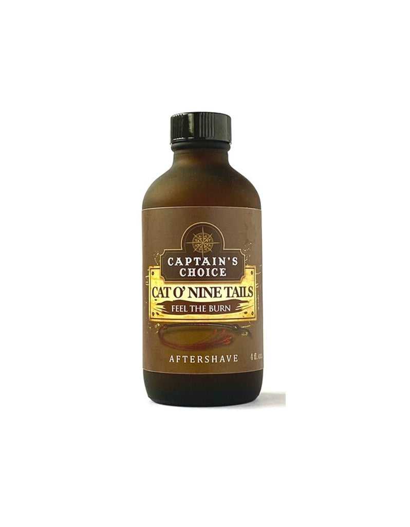 Dark bay rum aftershave in 4 oz amber glass bottle with bold scent and intense warming feel for men who like strong, spicy splashes