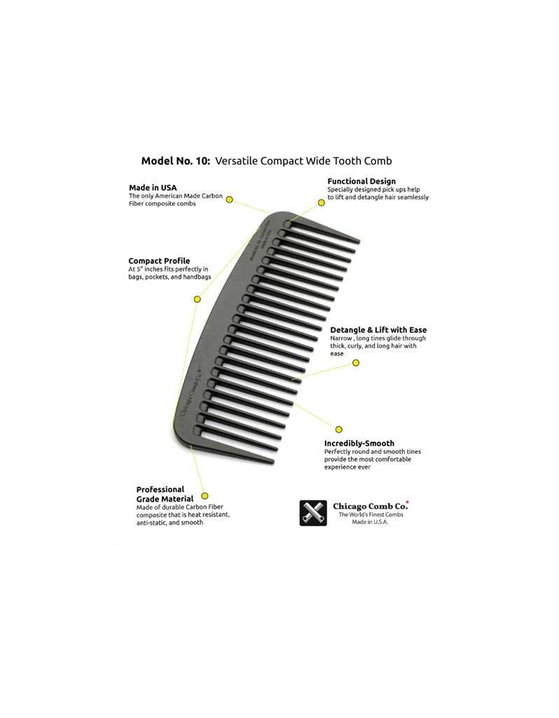 Chicago Comb Co. - Model 10: The Everyday Wide Tooth Pocket Comb, Carbon Fiber 5"