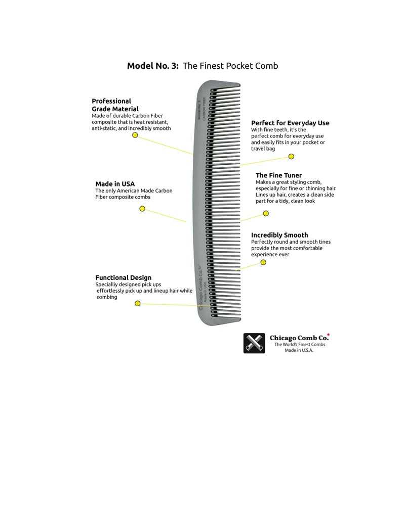 Chicago Comb Co. - Model 3: The Finest Pocket Comb, Carbon Fiber 5.5"
