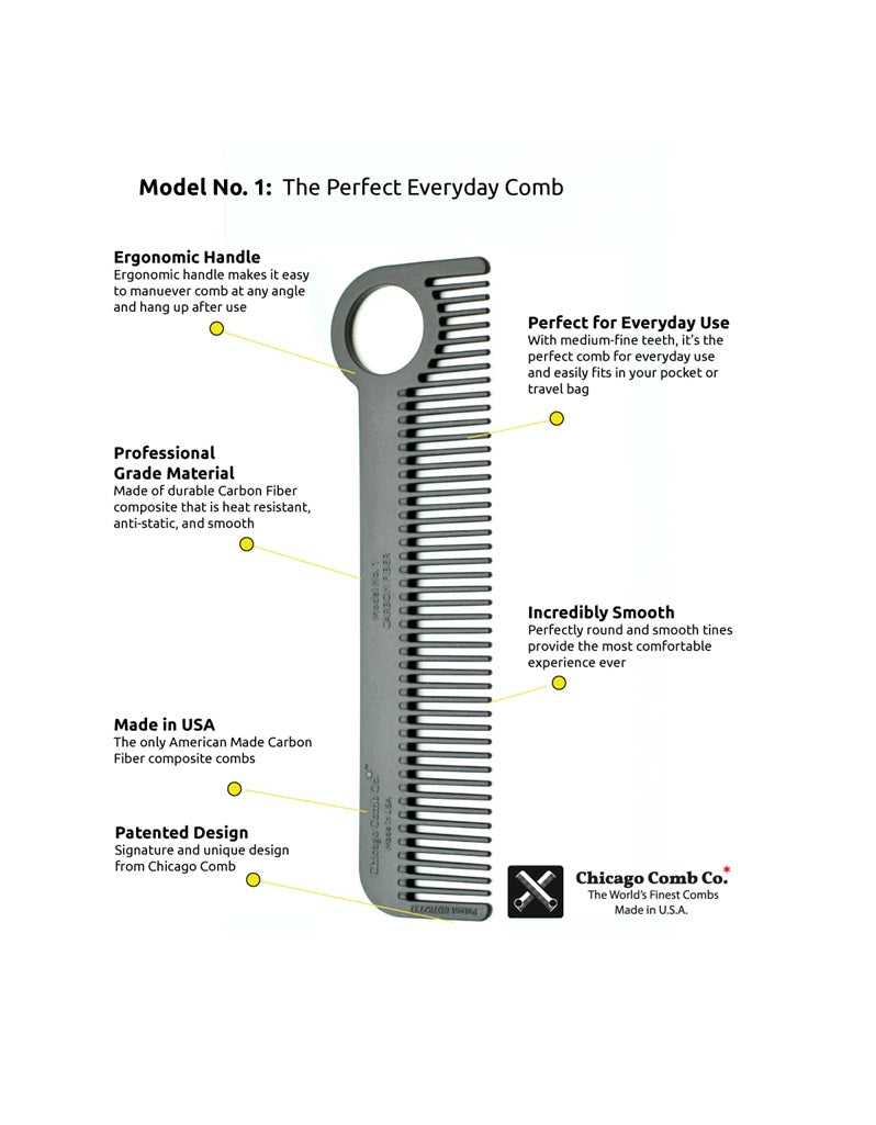 Chicago Comb Co. -  Model 1: The Perfect Everyday Comb, Carbon Fiber 5.5"