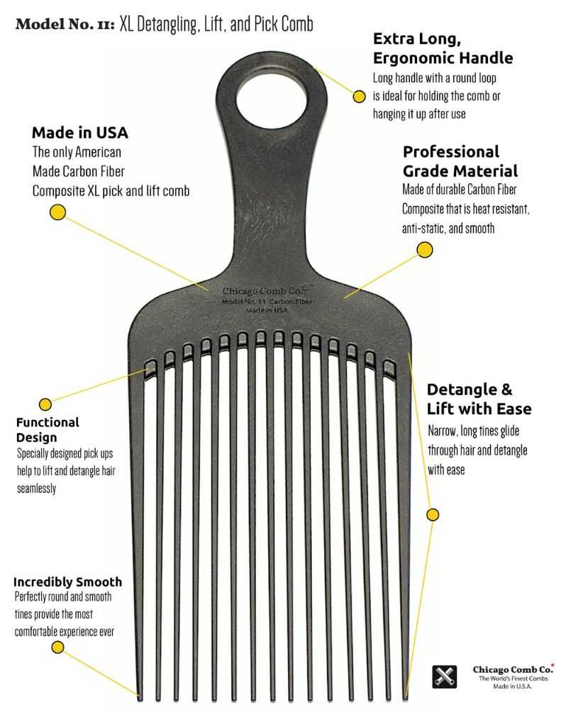 Chicago Comb Co. - Model 11: Ultimate Detangling, Styling, and Pick Comb, XL 7.5"