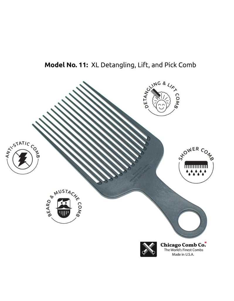 Chicago Comb Co. - Model 11: Ultimate Detangling, Styling, and Pick Comb, XL 7.5"