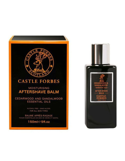 Castle Forbes Cedarwood and Sandalwood Aftershave Balm with essential oils in 150ml bottle, made in Scotland