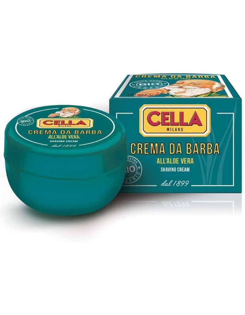 Cella Organic shaving cream 150ml tub with rich lather for smooth razor glide.