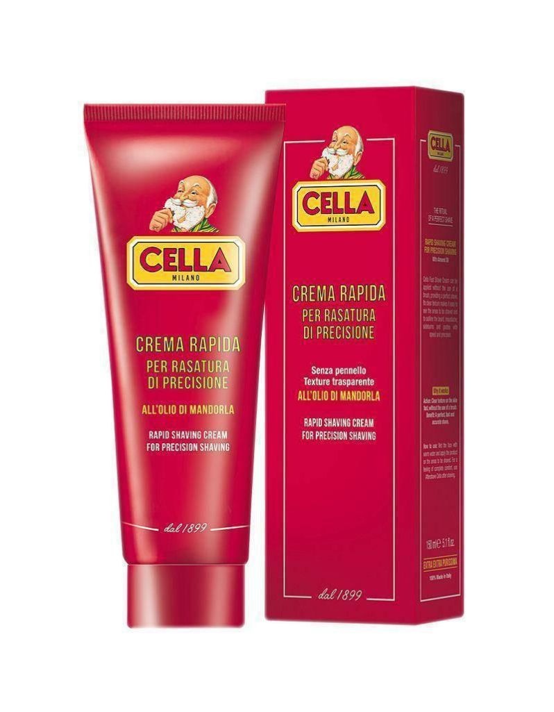 Cella brushless shaving cream 150ml for fast, precise beard shaping with transparent texture and almond oil fragrance