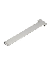 A stainless steel book mark with a wavy profile 
