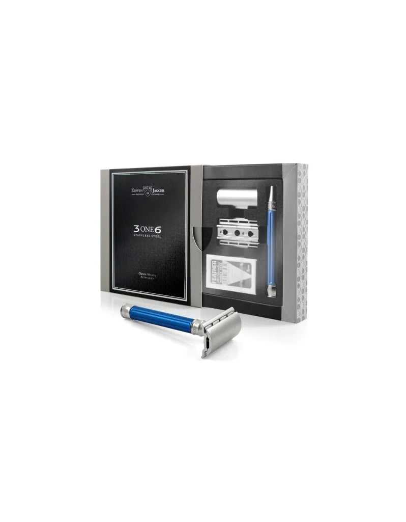Edwin Jagger - 3ONE6 Double Edge Safety Razor, Stainless Steel Anodized Blue
