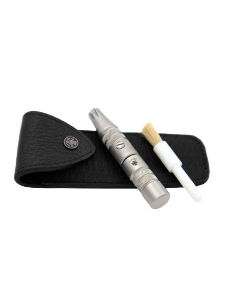 DOVO Klipette nose hair trimmer set with cleaning brush in compact leather travel case
