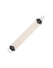 Leather strop with black hardware on a white background