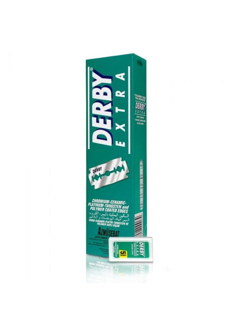 Derby Extra Double Edge Razor Blades box with razor blade illustration
