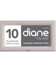 Diane shaving blades made from Swedish steel with ceramic platinum coating, 10-pack in wax paper for smooth, clean shaves