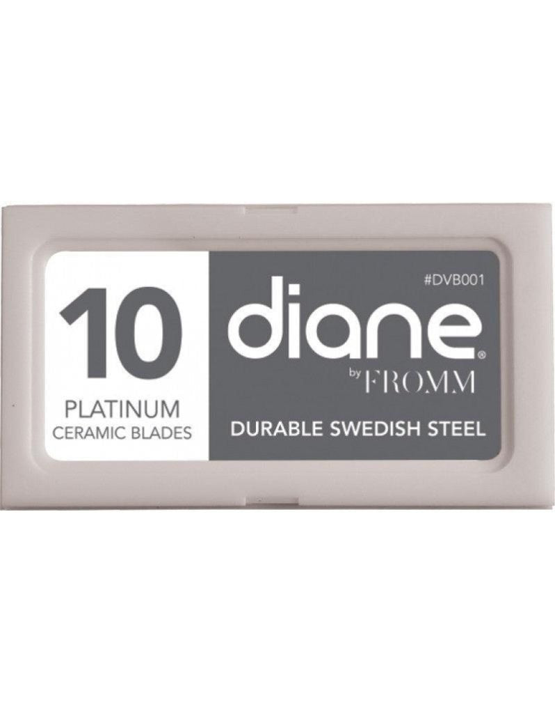 Diane shaving blades made from Swedish steel with ceramic platinum coating, 10-pack in wax paper for smooth, clean shaves