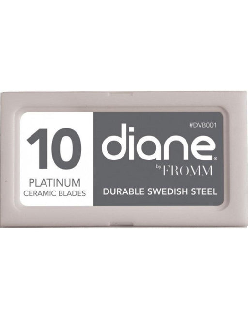 Diane shaving blades made from Swedish steel with ceramic platinum coating, 10-pack in wax paper for smooth, clean shaves
